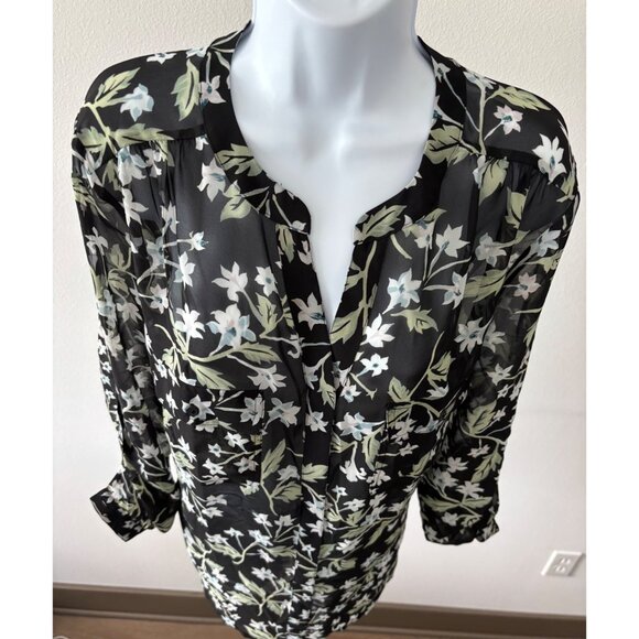LOFT Tops - Loft Sheer Floral Top Large Black Long Sleeve Tunic Boho Chic Romantic Soft Glam